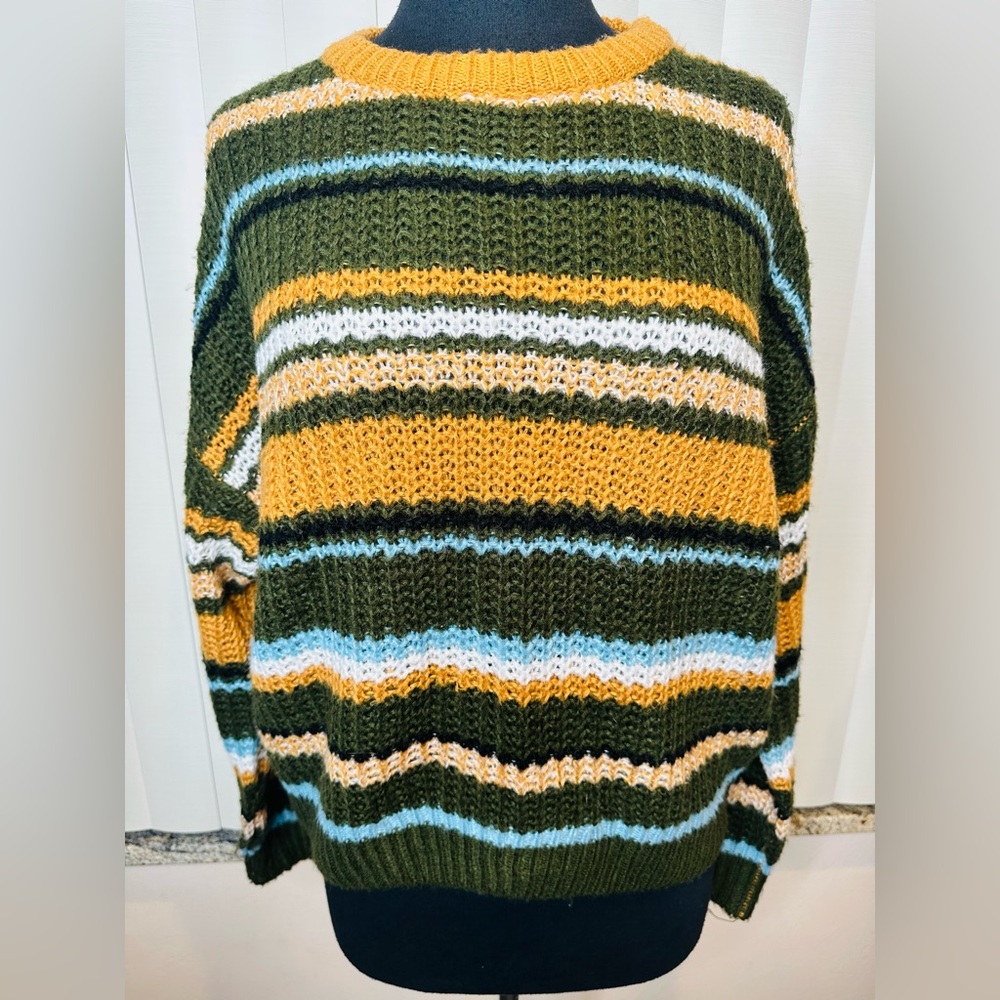 Lumiere Green and Yellow Oversized Striped Sweater Size Medium